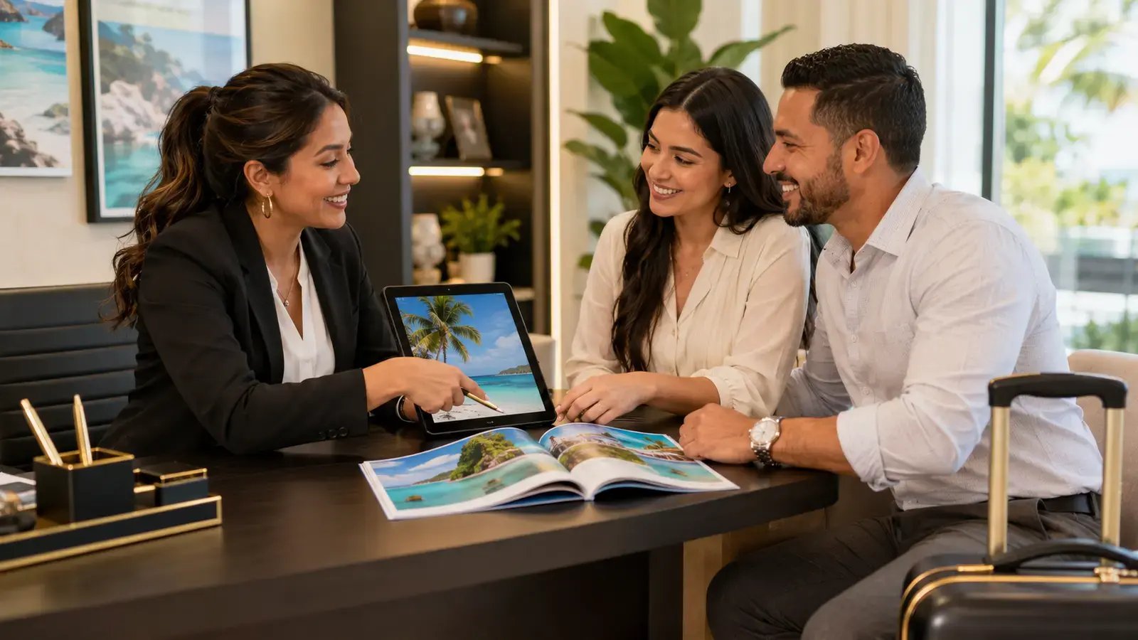 Couple receiving help planning a trip